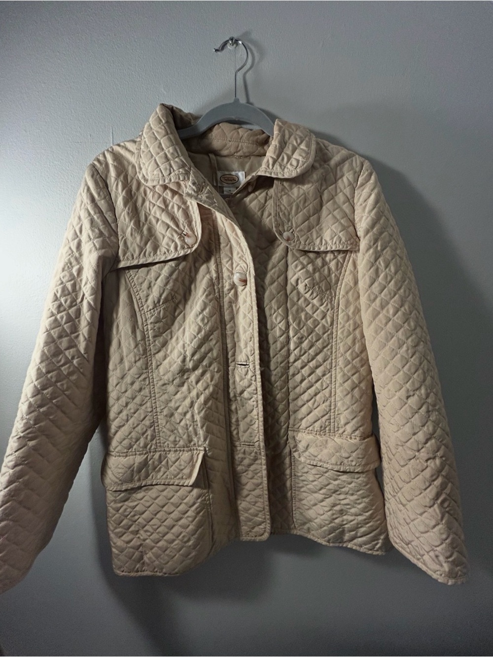 Talbots Quilted Jacket Beige Diamond Quilt Coat Lightweight Barn Jacket